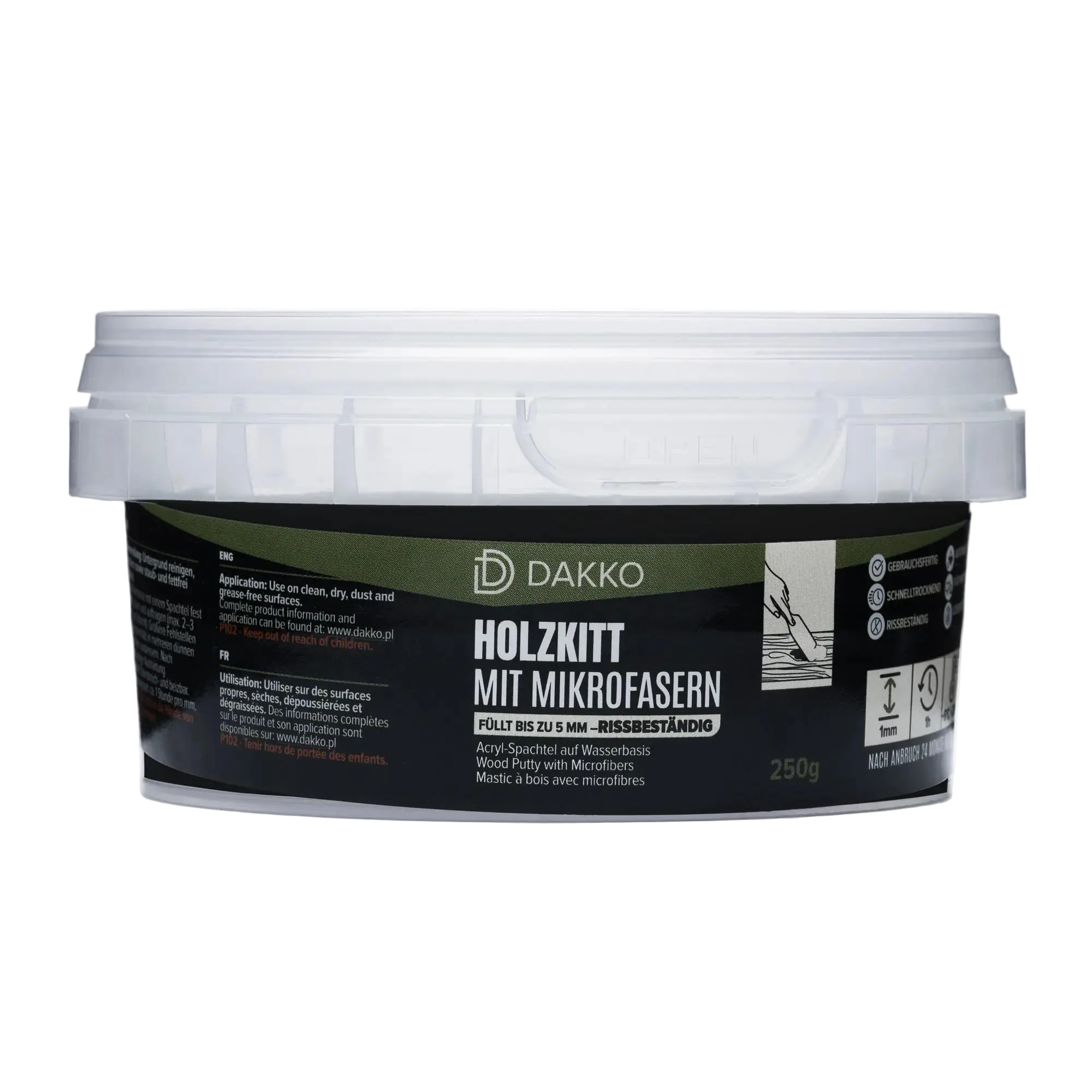 DAKKO Holzkitt 250 g Holzspachtelmasse mit Bambusfasern - Füllmasse zur Reparatur von Schäden für Möbel Türen und Risse Innen und Außen schnelltrocknend rissbeständig