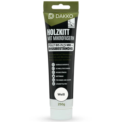 DAKKO Holzkitt Tube 250 g Holzspachtelmasse mit Bambusfasern - Füllmasse zur Reparatur von Schäden für Möbel Türen und Risse Innen und Außen schnelltrocknend rissbeständig