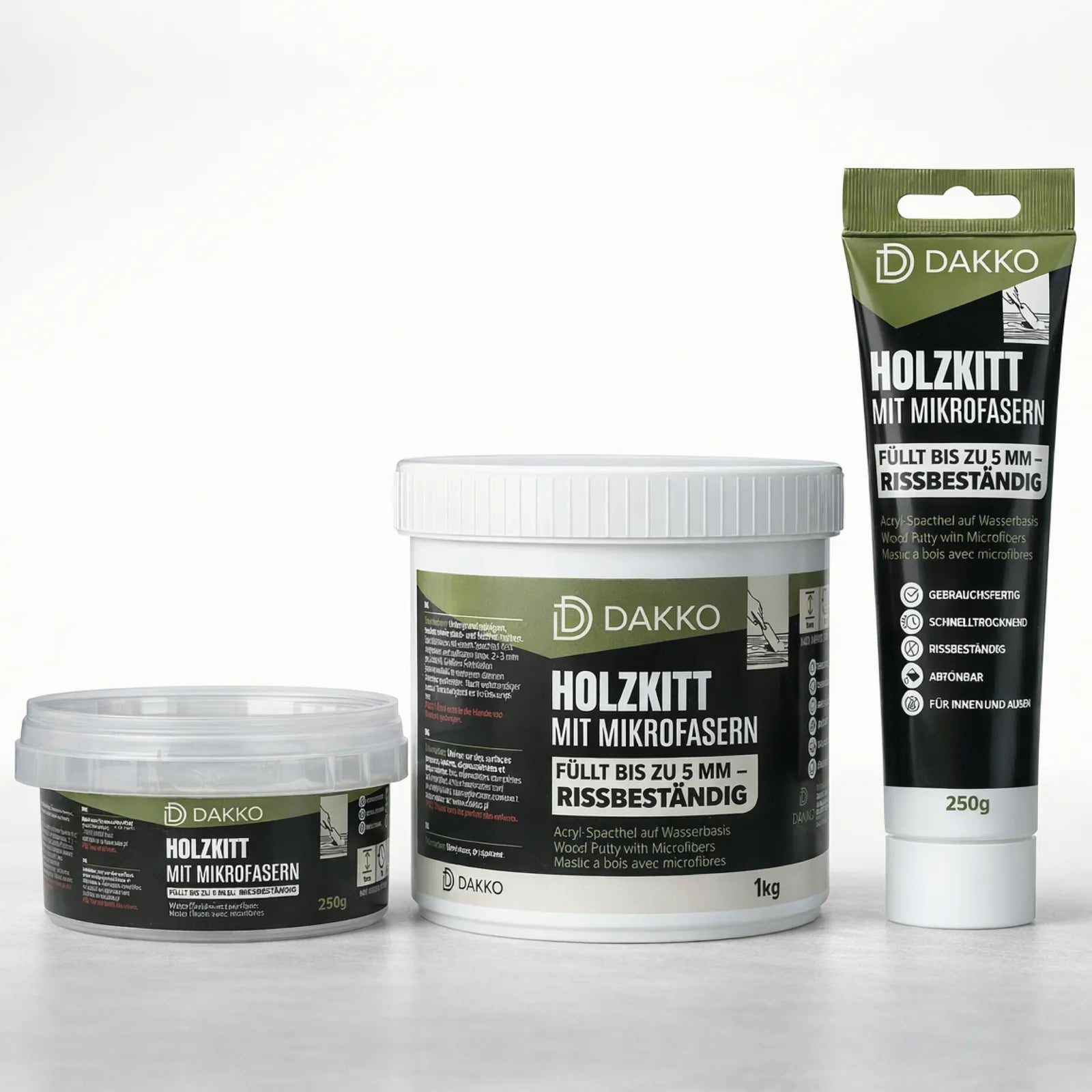 DAKKO Holzkitt Tube 250 g Holzspachtelmasse mit Bambusfasern - Füllmasse zur Reparatur von Schäden für Möbel Türen und Risse Innen und Außen schnelltrocknend rissbeständig
