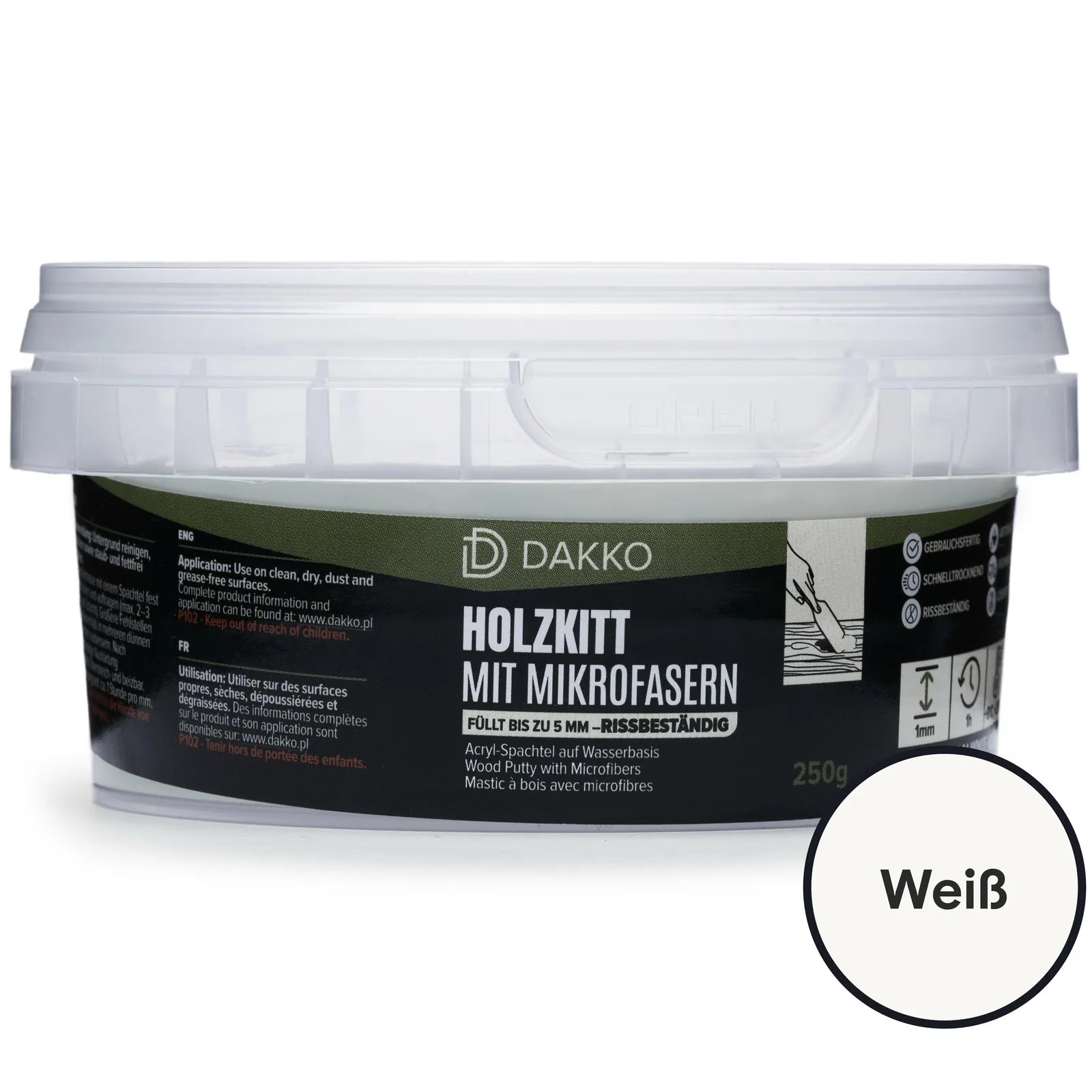 DAKKO Holzkitt 250 g Holzspachtelmasse mit Bambusfasern - Füllmasse zur Reparatur von Schäden für Möbel Türen und Risse Innen und Außen schnelltrocknend rissbeständig