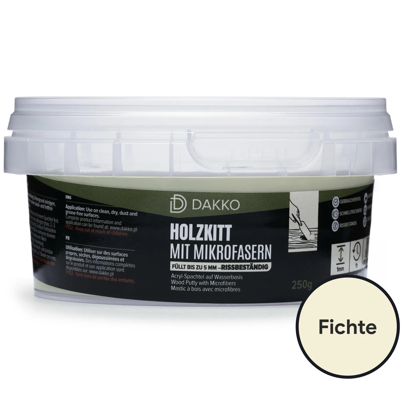 DAKKO Holzkitt 250 g Holzspachtelmasse mit Bambusfasern - Füllmasse zur Reparatur von Schäden für Möbel Türen und Risse Innen und Außen schnelltrocknend rissbeständig