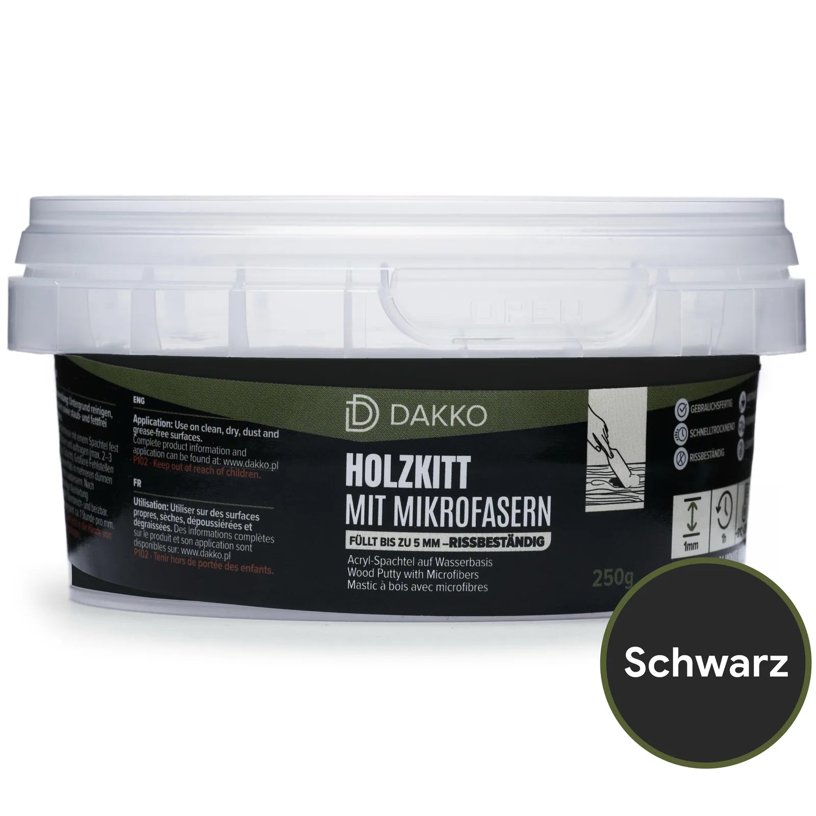 DAKKO Holzkitt 250 g Holzspachtelmasse mit Bambusfasern - Füllmasse zur Reparatur von Schäden für Möbel Türen und Risse Innen und Außen schnelltrocknend rissbeständig